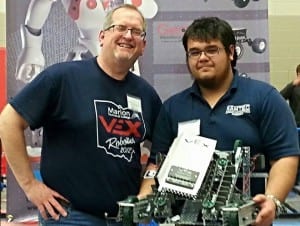 TRCC RAMTEC student Matt Reebel with his instructor Ritch Ramey. Matt is headed to the State Vex competition.
